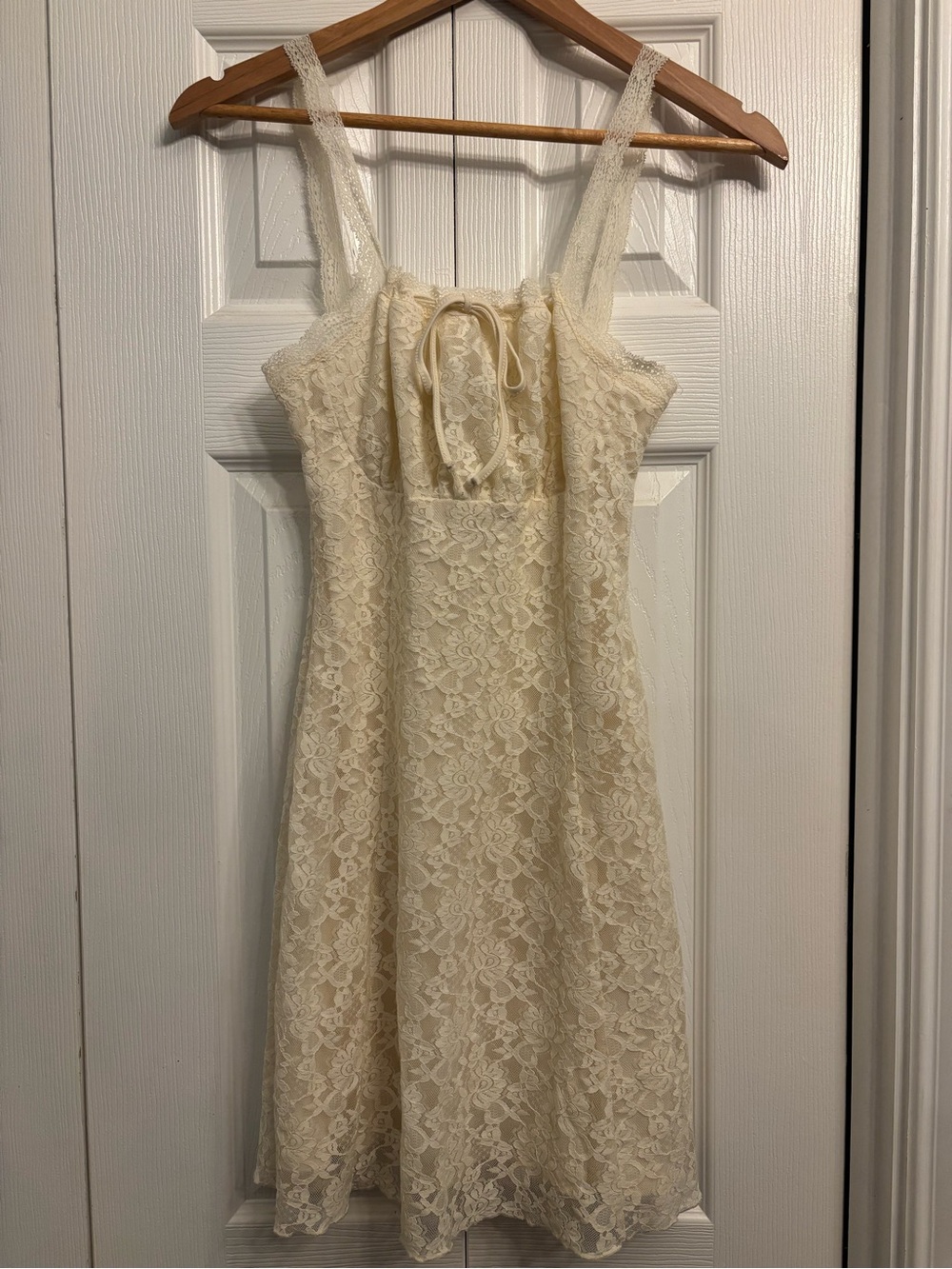 Forever 21 Lace Mini Dress with Tie Front in Cream